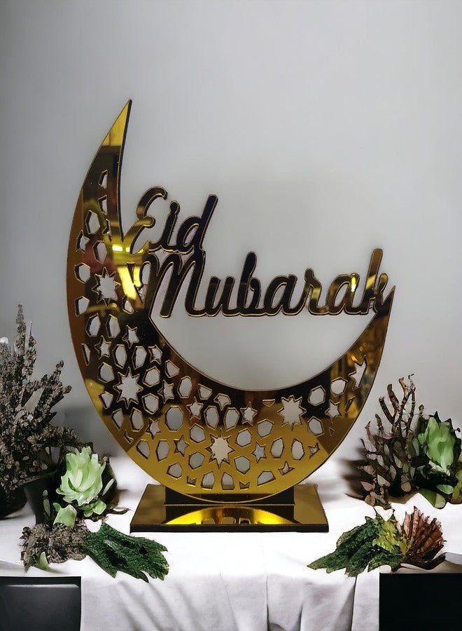PrintEra Islamic Freestanding Eid Mubarak Decor with Moon Ramadan Kareem Sign, Blessed Ramadan Sign, Eid Mubarak Unique Islamic Gifts and acrylic Signs for Festive Celebrations Size 9x9 Inches - Image 2